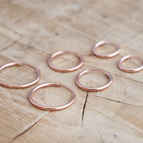 Rose Gold Hoop Earrings | Minimalist Sterling Silver Hoops | Rose Gold 16 mm 20 mm 25 mm Hoops | Pink Gold Hoop Earrings | 18k Gold Hoops