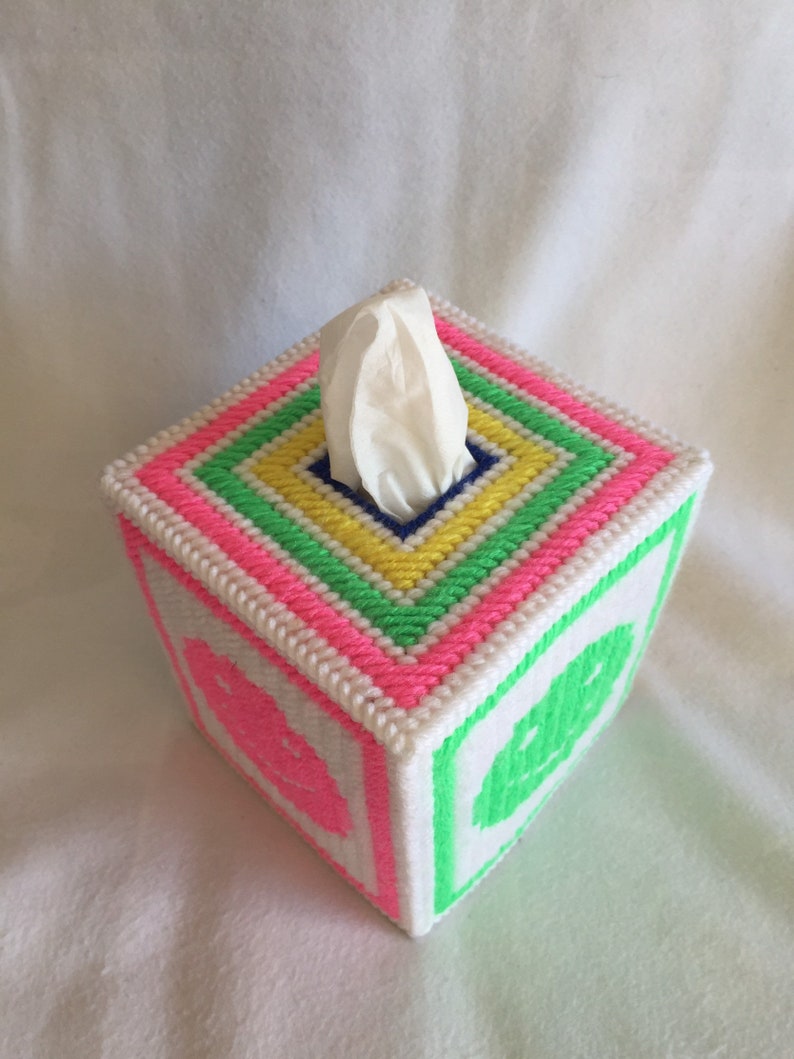 Smiley Face Plastic Canvas Tissue Box Cover Tissue Topper Etsy