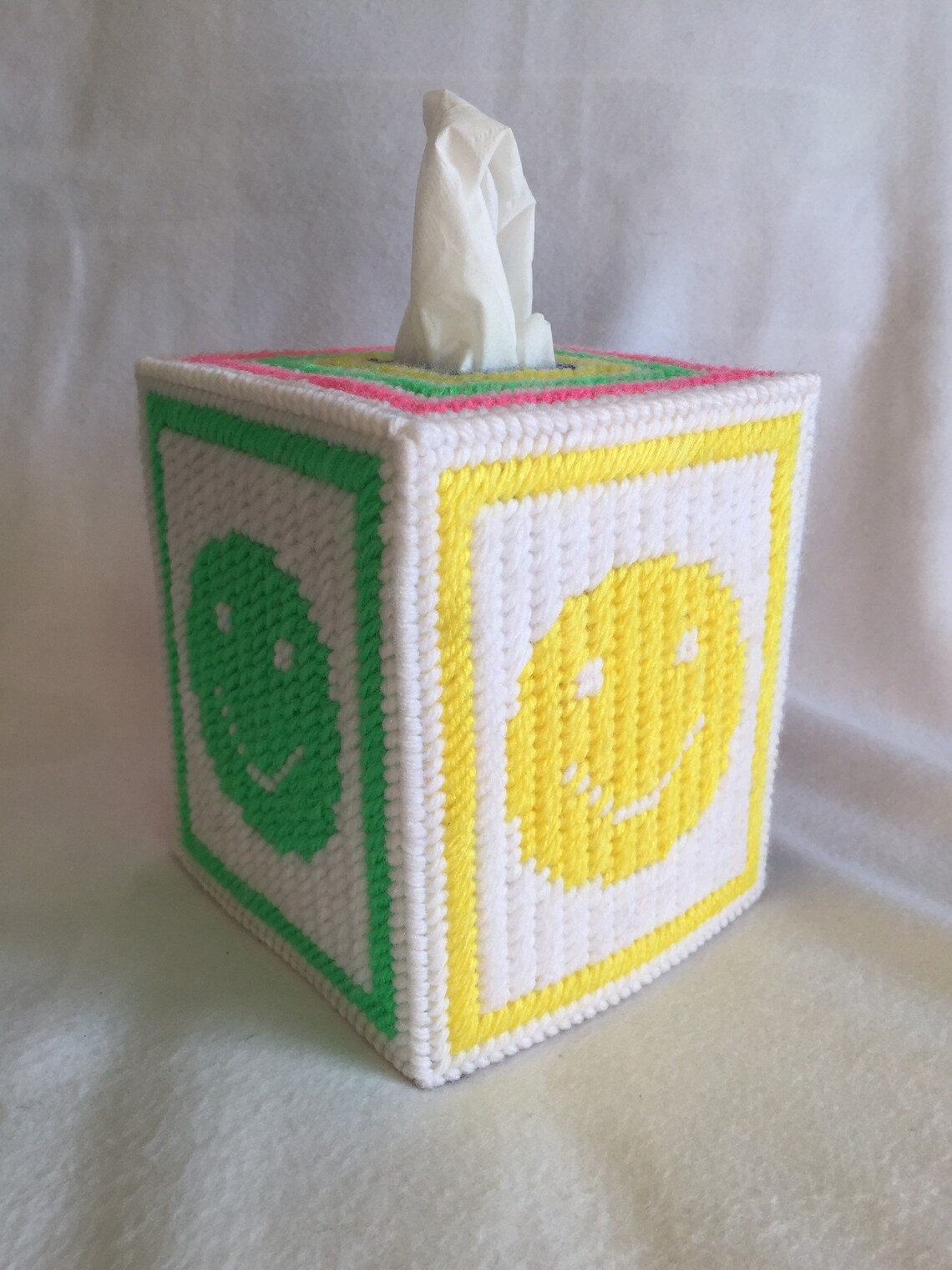 Smiley Face Plastic Canvas Tissue Box Cover Tissue Topper Etsy