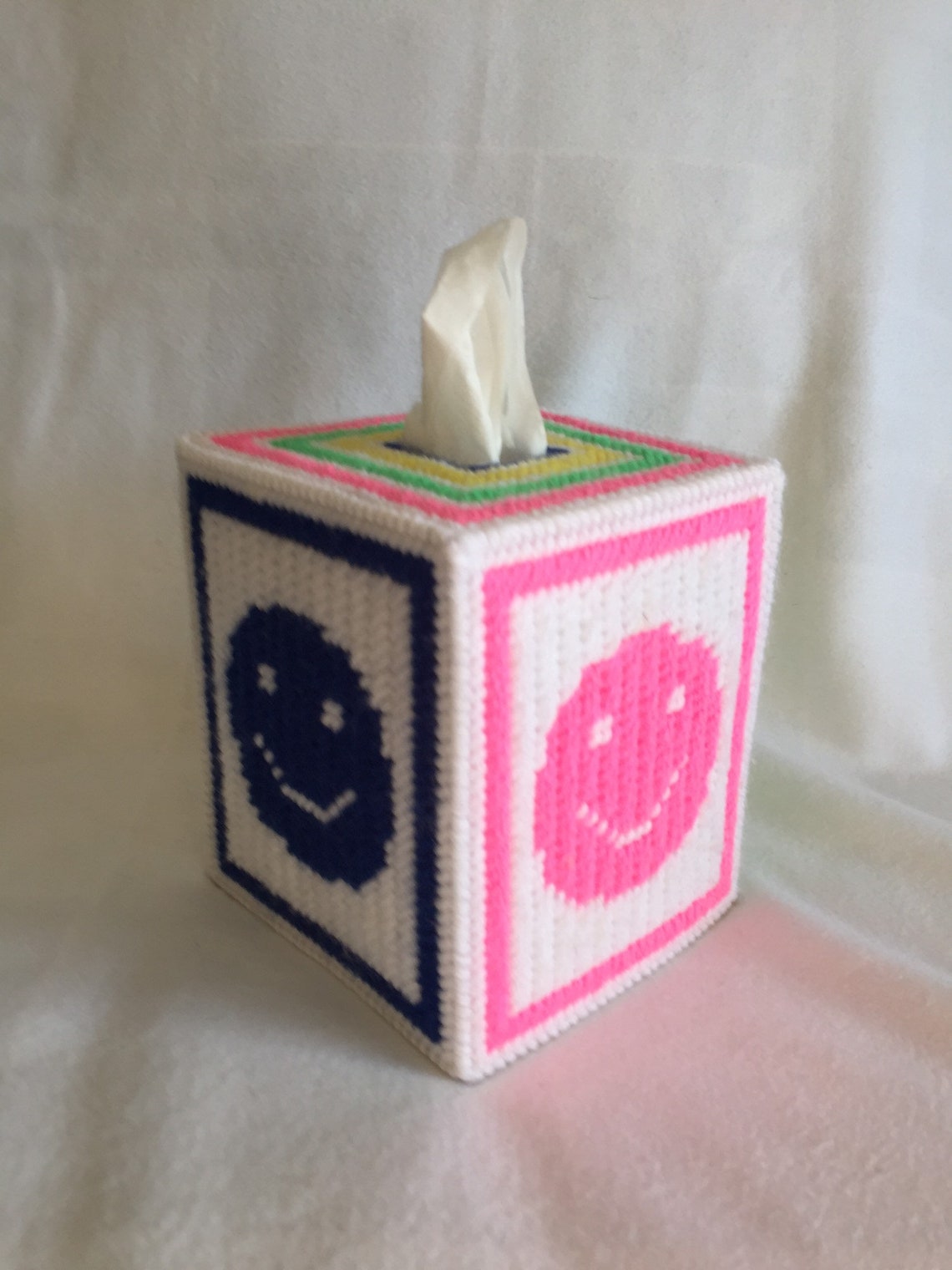 Smiley Face Plastic Canvas Tissue Box Cover Tissue Topper Etsy