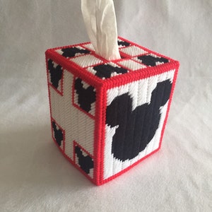 Handmade - Hand Stitched Plastic Canvas Tissue Box Cover - Tissue Topper - TBC- Mouse