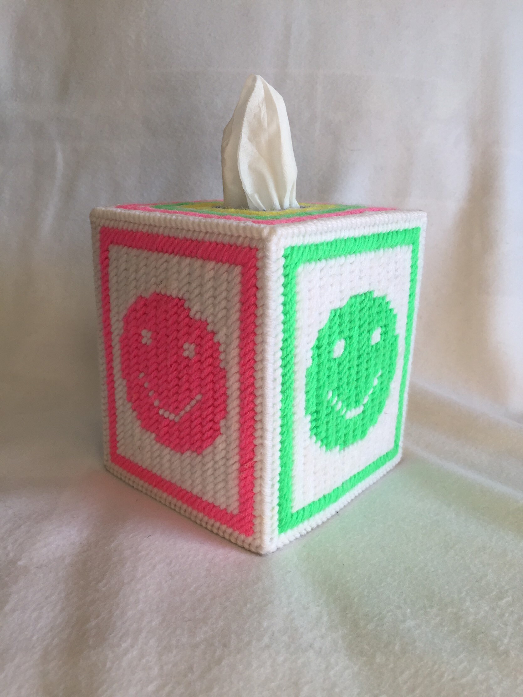Smiley Face Plastic Canvas Tissue Box Cover Tissue Topper Etsy
