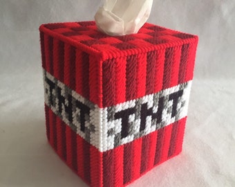Minecraft - TNT - Plastic Canvas Tissue Box Cover - Tissue Topper - TBC