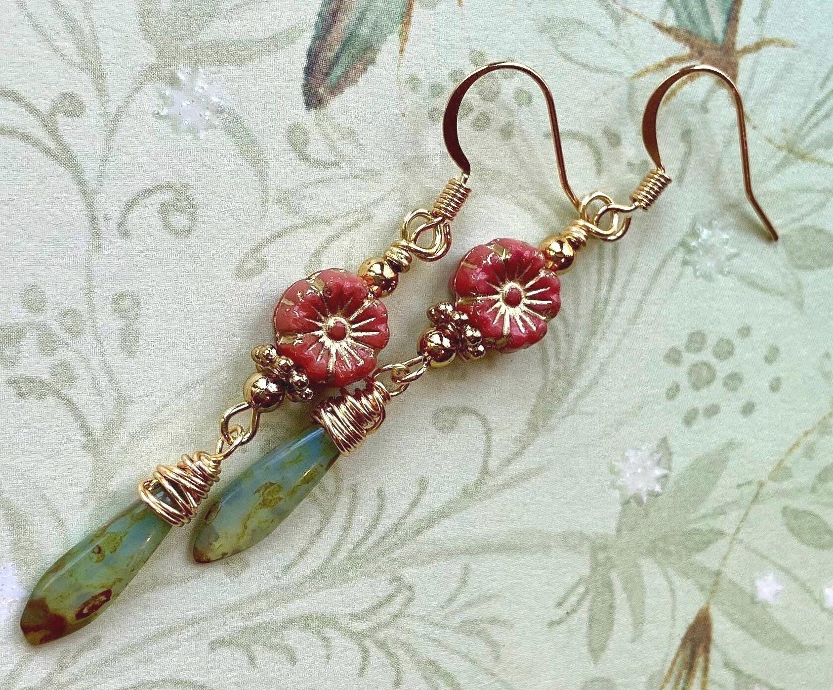 Small Flower Earrings, Dainty Jewelry, Czech Glass Flower Beads, Nature Inspired Jewelry For Women, Spring Accessories, Gift for Her