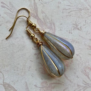 Teardrop Earrings, Czech Glass Earrings, Gold Earrings, Simple Earrings, Everyday Jewelry