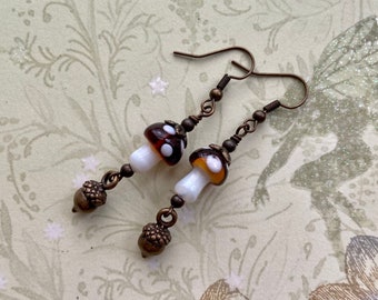 Mushroom Earrings, Woodland Jewelry, Fall Earrings, Fall Jewelry, Cottage Core Earrings