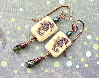 Seahorse Earrings, Ocean Earrings, Coastal Jewelry, Beach Earrings, Under the Sea Earrings, Gift for Beach Lover