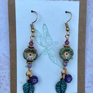 Flower Earrings, Spring Jewelry, Czech Glass Flower Earrings, Long Dangle Earrings, Unique Gift for Her, Jewelry for Women image 3