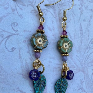 Flower Earrings, Spring Jewelry, Czech Glass Flower Earrings, Long Dangle Earrings, Unique Gift for Her, Jewelry for Women image 7