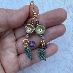 Flower Earrings, Spring Jewelry, Czech Glass Flower Earrings, Long Dangle Earrings, Unique Gift for Her, Jewelry for Women image 4