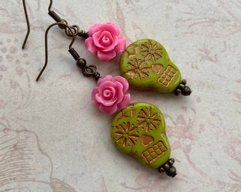 Day of the Dead Earrings, Sugar Skull Earrings, Dia de Los Muertos Jewelry, Festive Earrings