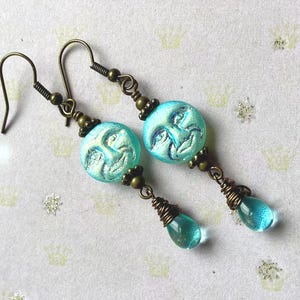 Full Moon Earrings, Moon Jewelry For Women, Moon Face Czech Glass Earrings, Man in the Moon Earrings, Whimsical Earrings, Fun Jewelry