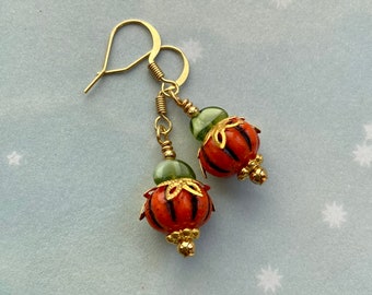 Pumpkin Earrings, Fall Accessories, Fall Earrings, Czech Glass Jewelry