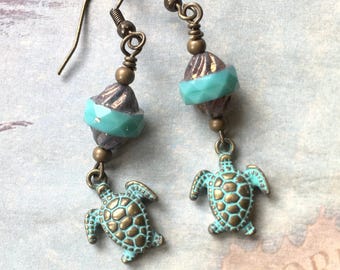 Sea Turtle Earrings, Ocean Earrings, Beach Earrings, Coastal Jewelry, Animal Lover Gift, Beach Lover Gift, Summer Earrings, Turtle Gift
