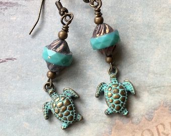 Sea Turtle Earrings, Ocean Earrings, Beach Earrings, Coastal Jewelry, Animal Lover Gift, Beach Lover Gift, Summer Earrings, Turtle Gift
