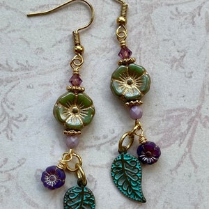 Flower Earrings, Spring Jewelry, Czech Glass Flower Earrings, Long Dangle Earrings, Unique Gift for Her, Jewelry for Women image 2
