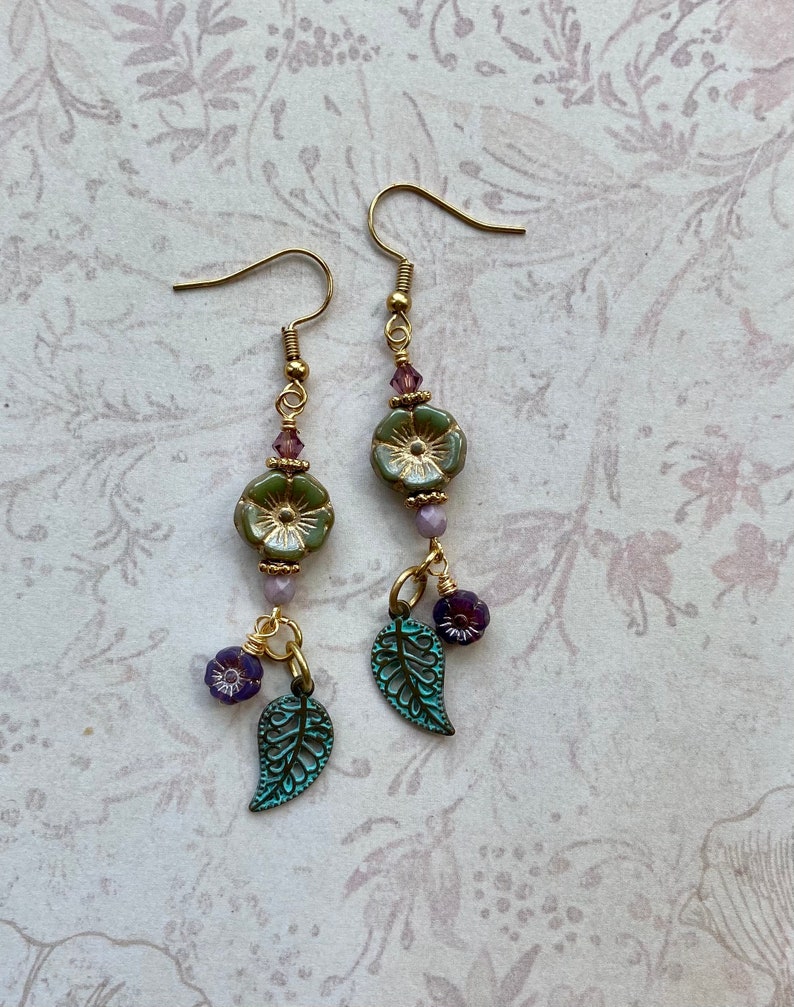 Flower Earrings, Spring Jewelry, Czech Glass Flower Earrings, Long Dangle Earrings, Unique Gift for Her, Jewelry for Women image 6