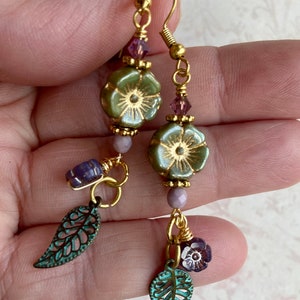 Flower Earrings, Spring Jewelry, Czech Glass Flower Earrings, Long Dangle Earrings, Unique Gift for Her, Jewelry for Women image 5