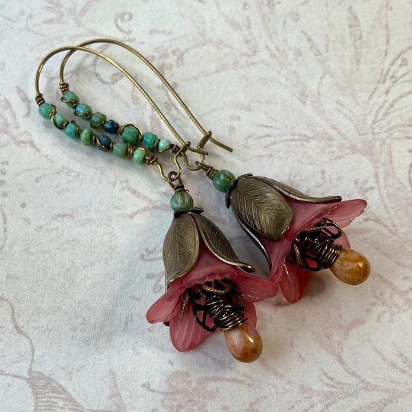 Lucite Flower Earrings, Fairy Flower Jewelry, Long Floral Earrings, Nature Inspired Jewelry for Women, Spring Earrings, Nature Lover Gift