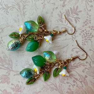 Lime Earrings, Czech Glass Fruit Jewelry for Women, Fruit Earrings, Quirky Jewelry, Nature Lover Gift, Fun Earrings, Long Dangle Earrings