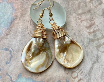 Beach Jewelry, Coastal Jewelry, Shell Jewelry for Women, Wire Wrap Shell Earrings, Ocean Lover Gift, Neutral Earrings, Beach Earrings