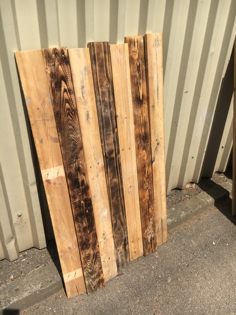 10 Sq M Scorched Rustic mix Reclaimed Rustic Pallet Wood Wall Cladding Dry, Denailed, Ready to Fit Boards Plank image 1