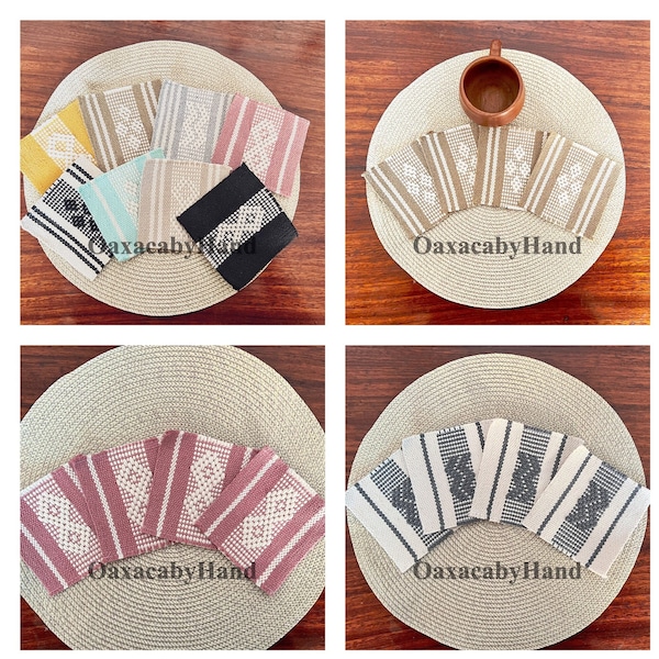 Coasters Set of 4 - Rustic Home Decor - Oaxaca coasters - Handwoven Cotton Coaster