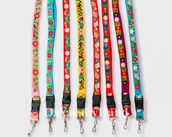 Embroidered Lanyard - Mexico lanyard - Colorful lanyard - embroidered keychain - floral lanyard