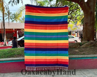 Handwoven cotton Blanket - Made in Mexico - Boho Style - Traditional Blanket - Multicolor