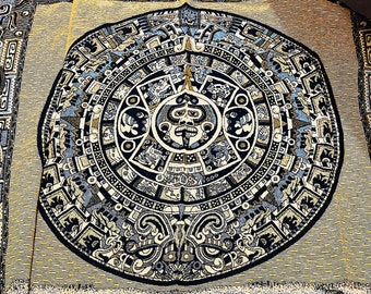 Mexico Blanket - Aztec Calendar - Baja Blanket - Mexico Fabric - Mexico Bedspread