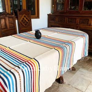 Mexican Tablecloth - Mexico Blanket -Oaxaca Tablecloth - Cotton Tablecloth - Boho Tablecloth - Hand woven Blanket
