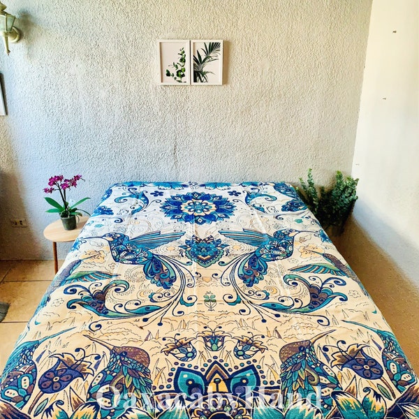 Mexico Blanket - Hummingbird Bedspread - Baja Blanket - Mexico Fabric - Mexico Bedspread - Thick Blanket