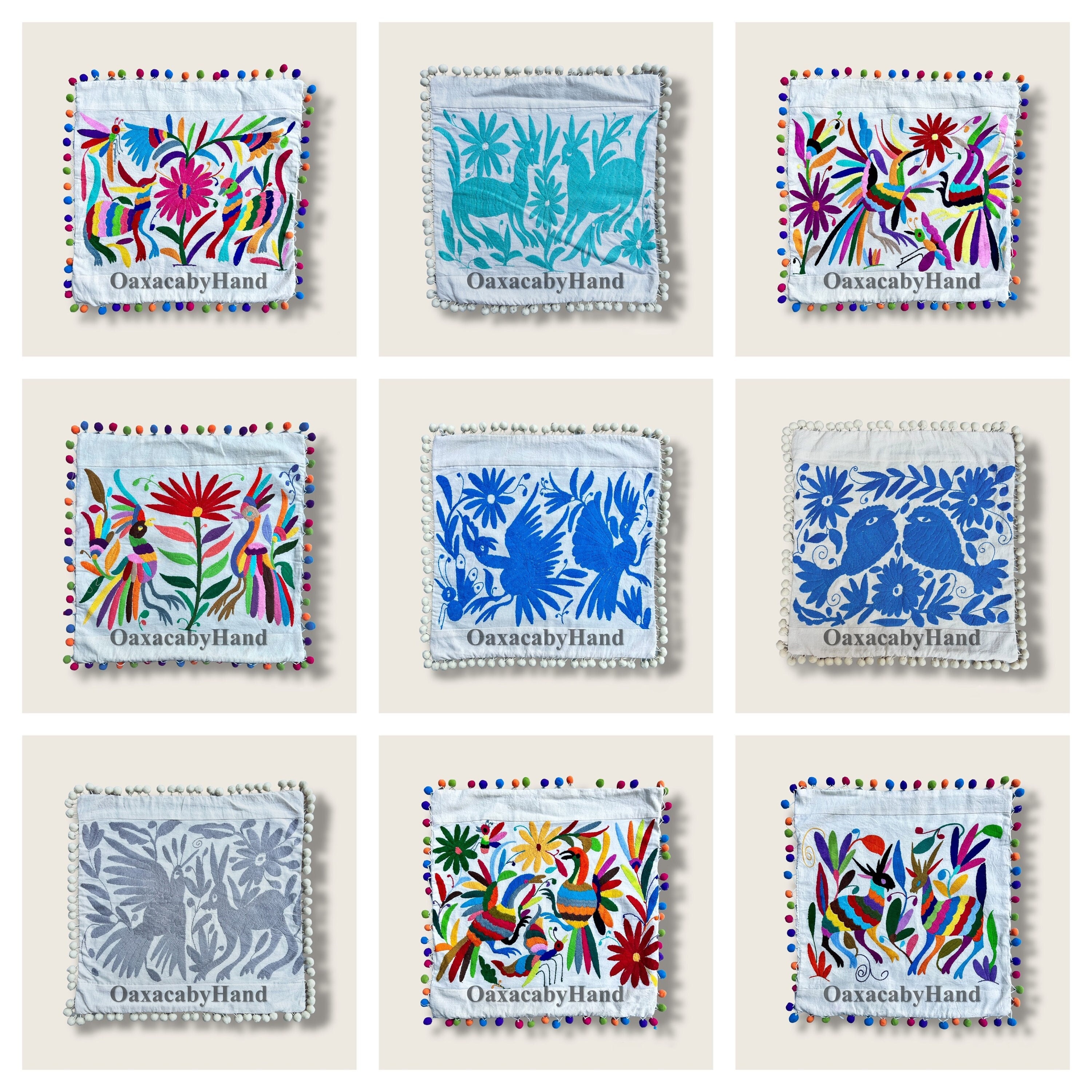 Otomi square pillow cover – Otomi pillow - Otomi embroidery -  Colorful Mexican hand embroidery - Handmade pillow – Bohemian Style
