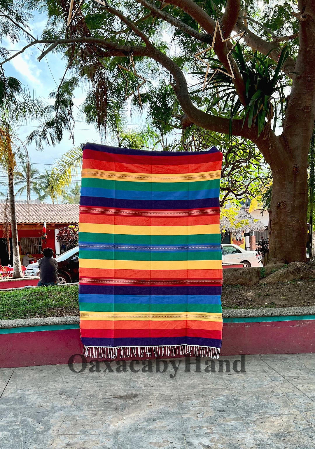 Handwoven Cotton Blanket Made in Mexico Boho Style Traditional Blanket