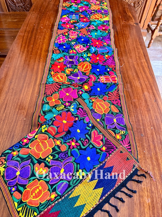 Mexican Table Runner, Embroidered Runner, Hand-woven Runner