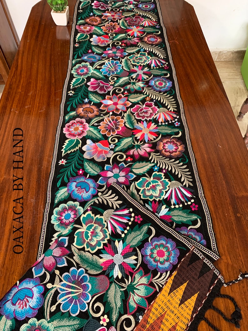 Mexican Table Runner Handwoven Table Runner Embroidered