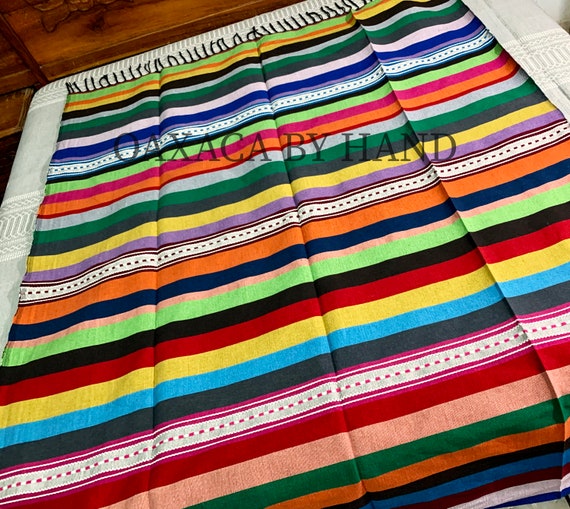 Handwoven Oaxacan Blanket 100 Cotton Mexican Blanket Boho Style Traditional Blanket Yoga Blanket Etsy