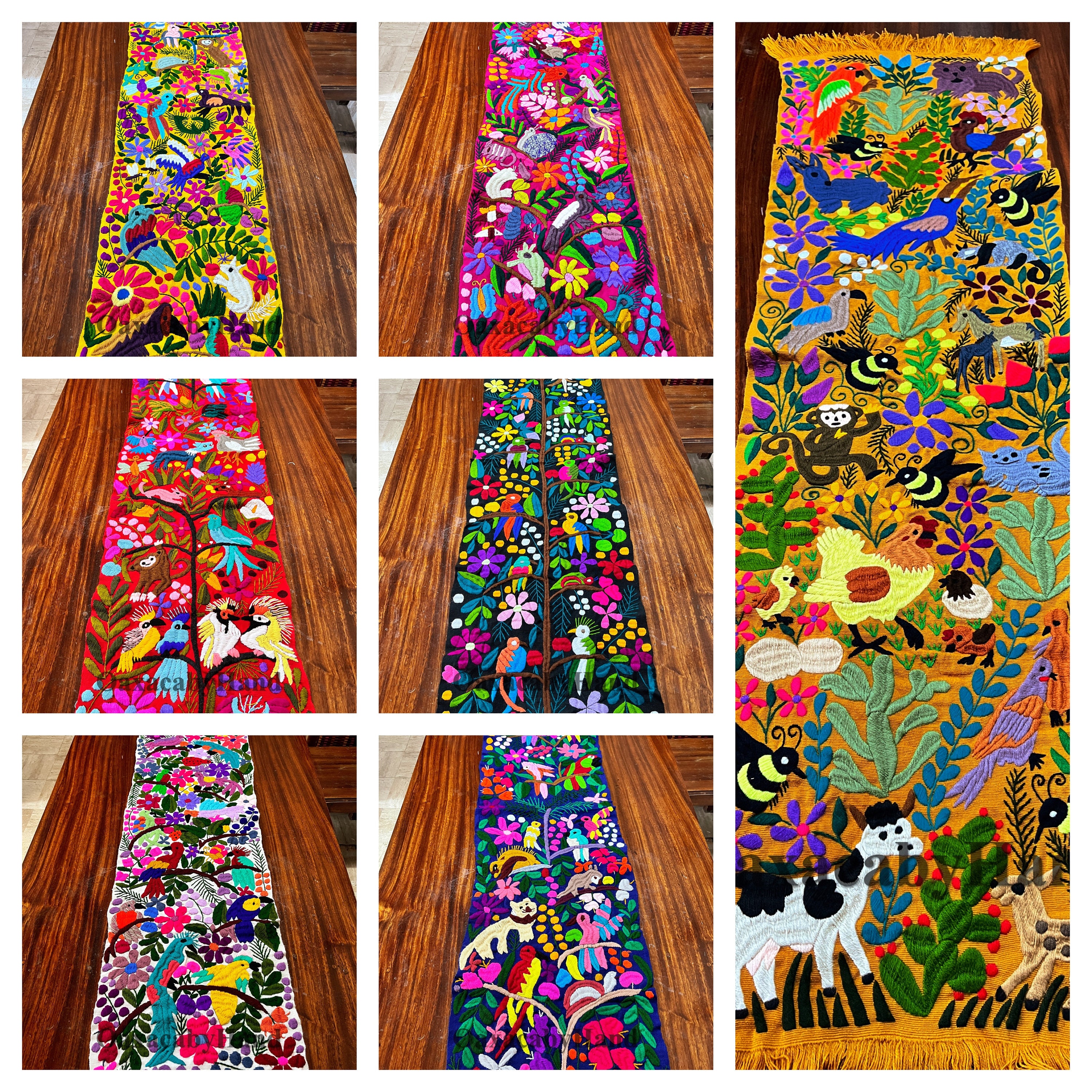 Mexican Table Runner - Hand Embroidered Runner - Hand-woven Runner