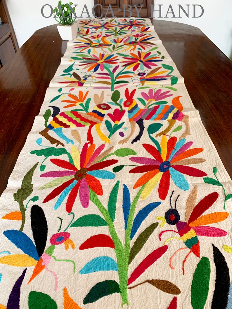 Colorful Otomi Table Runner Hand Embroidered Runner Mexican Etsy