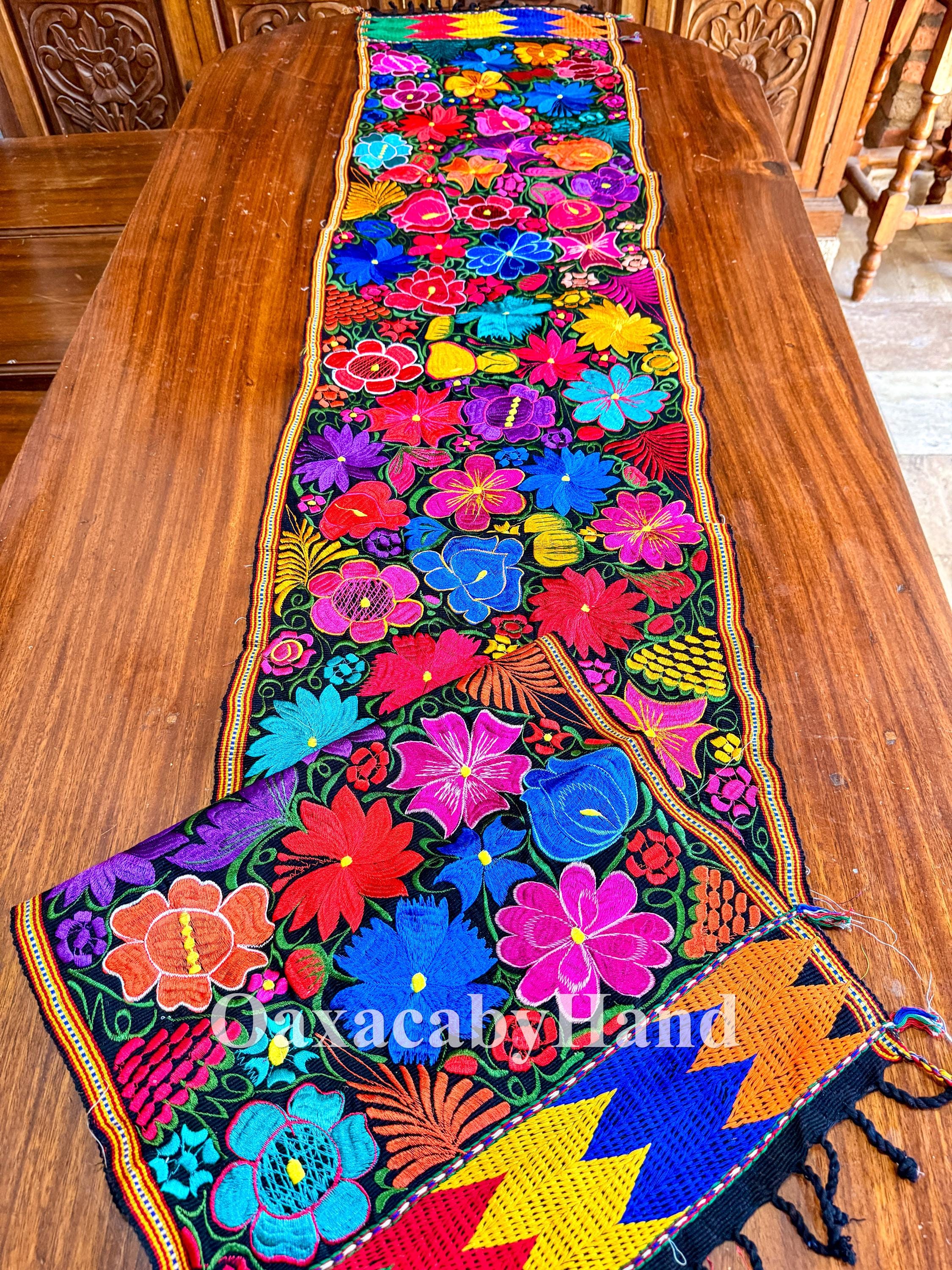 Mexican Table Runner, Embroidered Runner, Hand-woven Runner