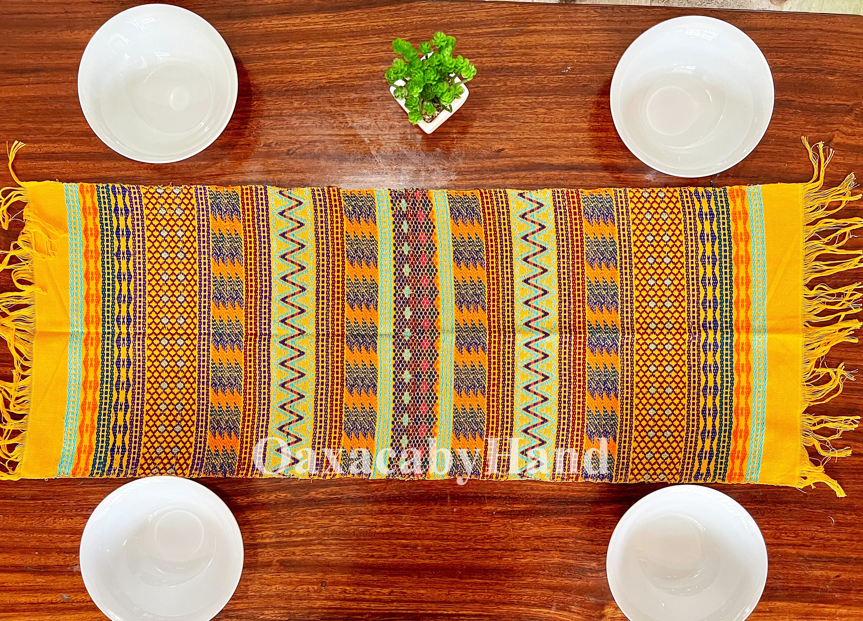 Hand Woven Mexican Table Runner - Chiapas Runner - Back Strap Loom