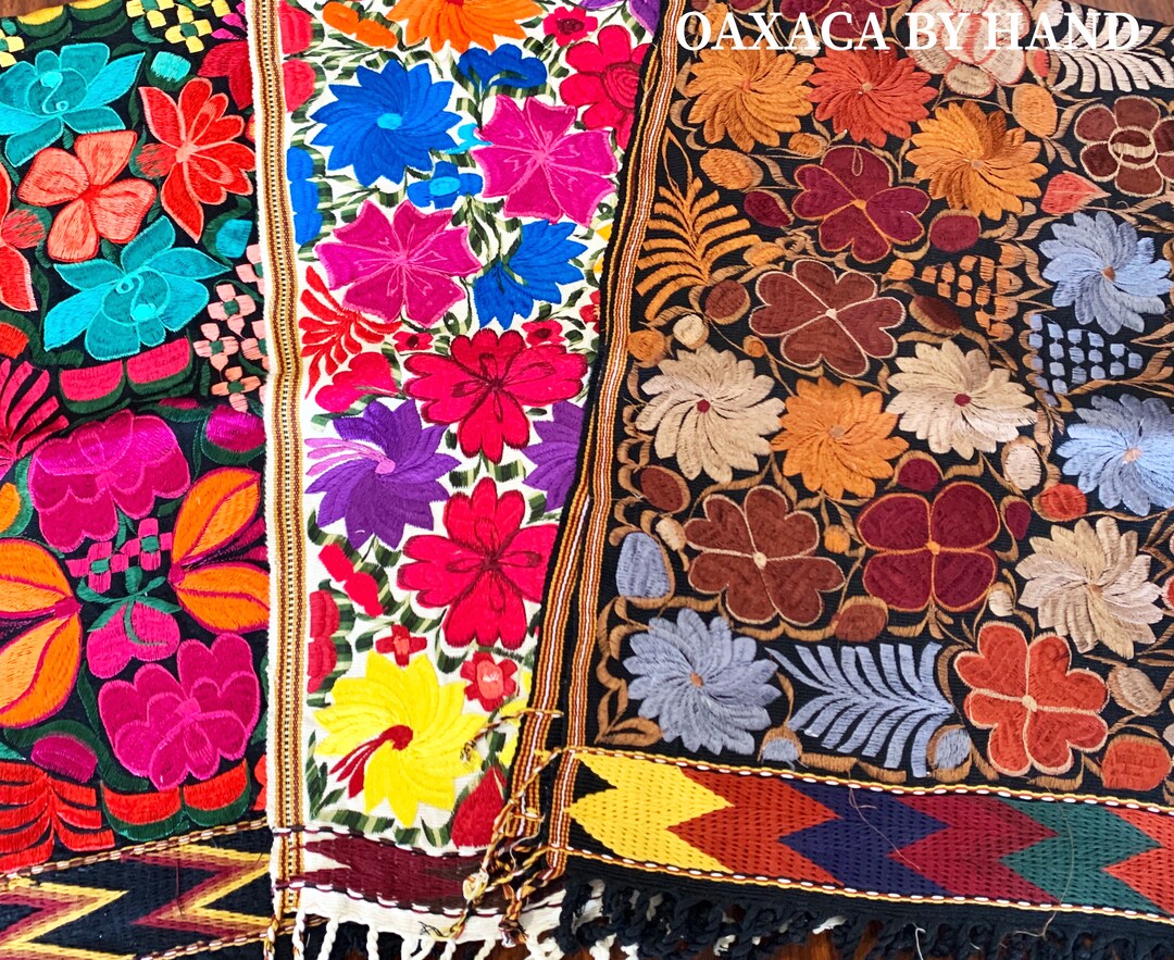 Mexican Table Runner, Short Runner, Embroidered Runner, Handwoven