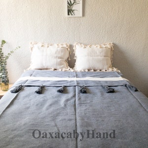 Oaxaca Bedspread Mexican Bedcover Handmade Bedspread Mexican Bedspread Handwoven Bedspread Pom pom blanket image 5