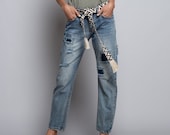 NEW - Womens Boho Patched Boyfriend Jeans by Breathe Clothing