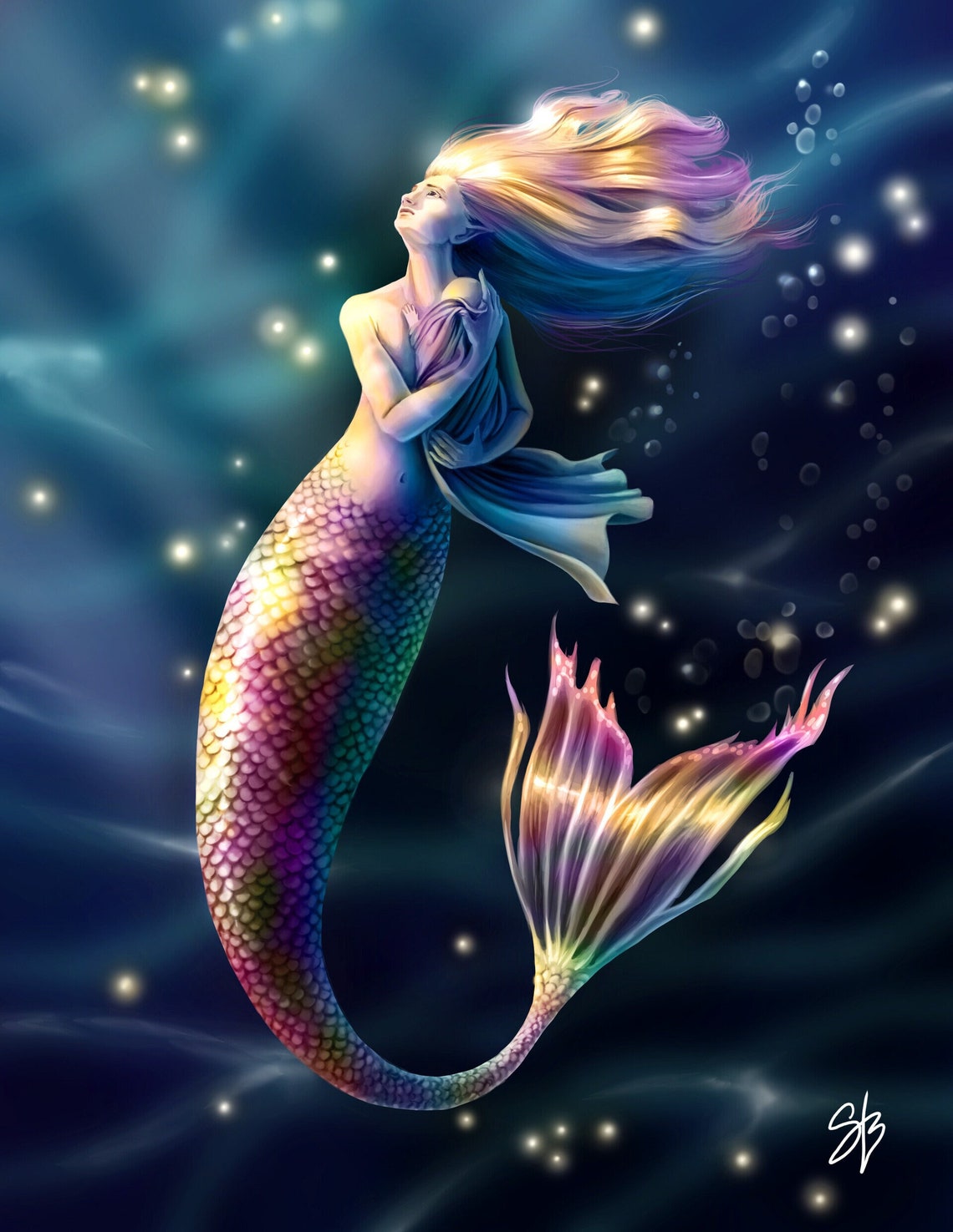 Mermaid With Child Art Print - Etsy