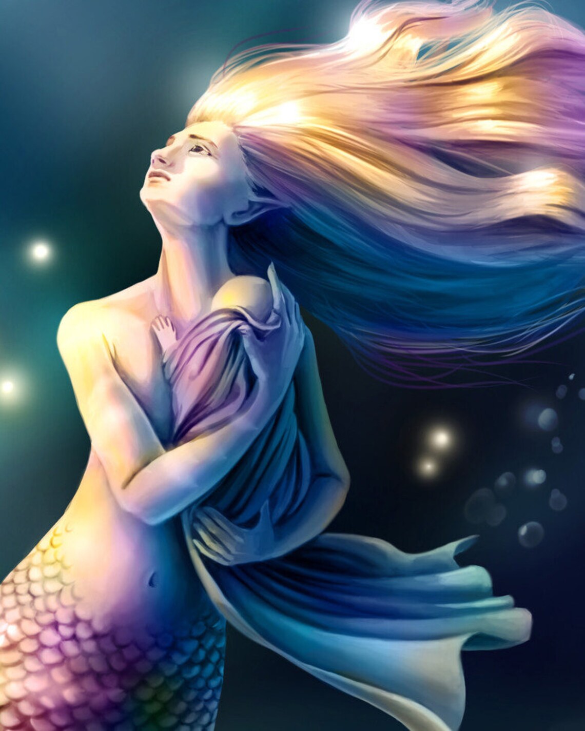 Mermaid With Child Art Print - Etsy