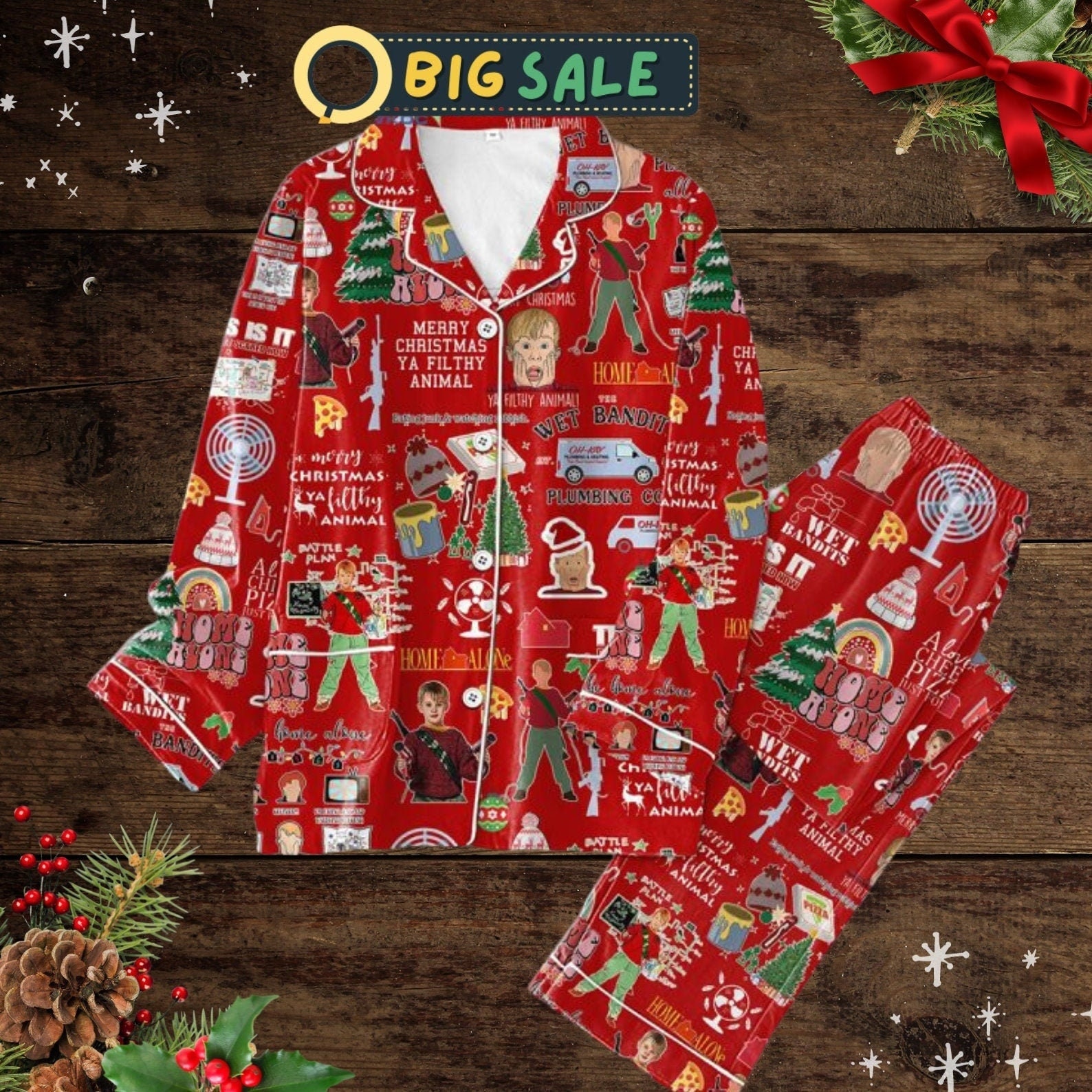 Discover Home Al0ne Christmas Movie Pajamas Set For Adult And Kid, Vintage Movie Christmas Family Set, Pajamas for Party, Women's Pajamas