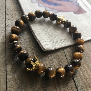 Crowned Tiger Eye Energy Beaded Bracelet