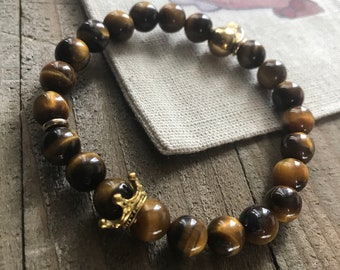 Crowned Tiger Eye Energy Beaded Bracelet