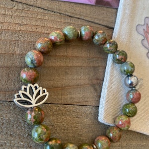 Unakite Lotus Flower Energy Beaded Bracelet